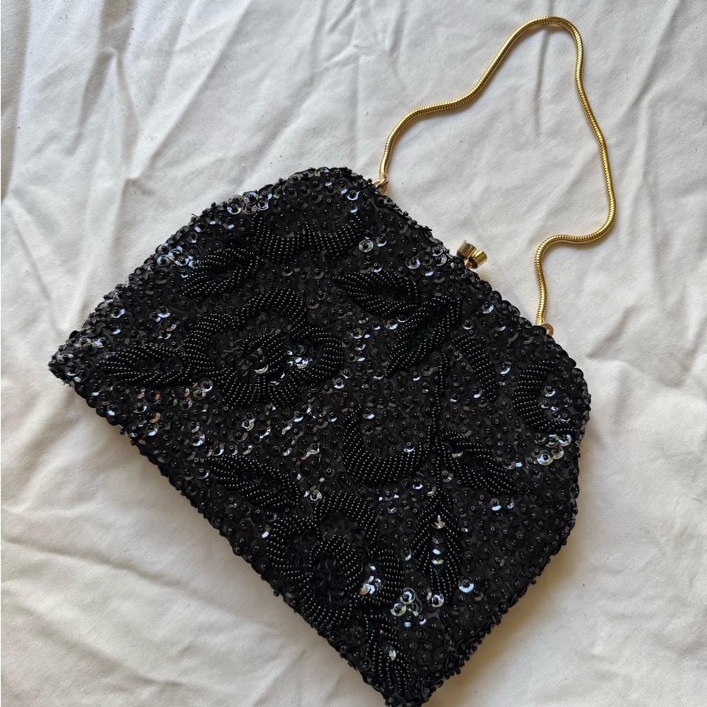 Vintage Glamorous Black and Gold Mini Bag with Sequin Design